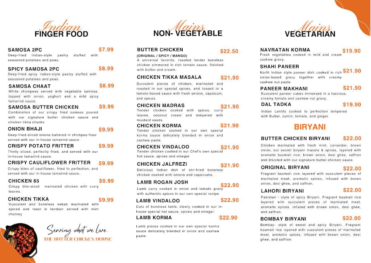 Menu, The Butter Chicken House