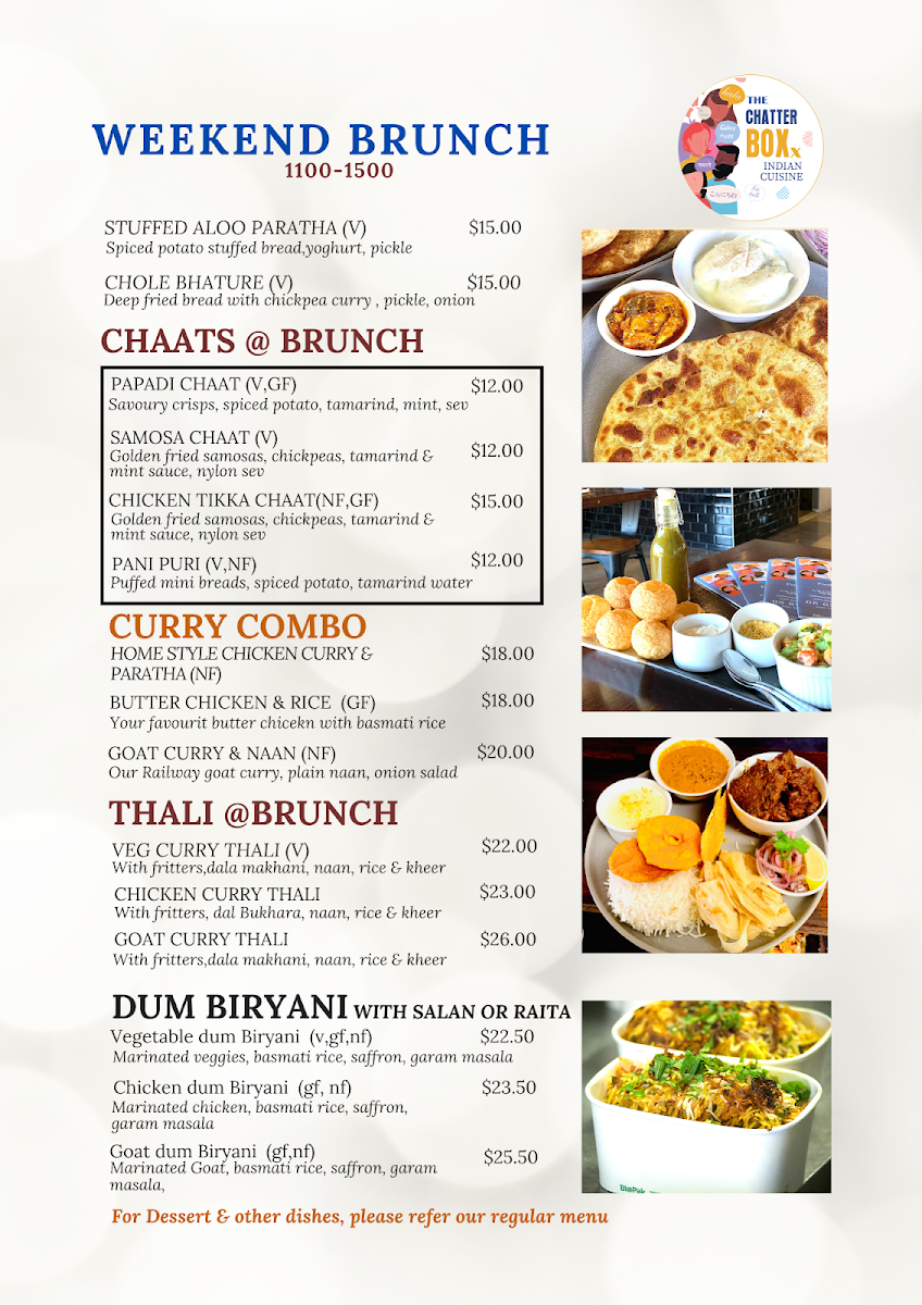 Menu, Chatterbox Indian Kitchen