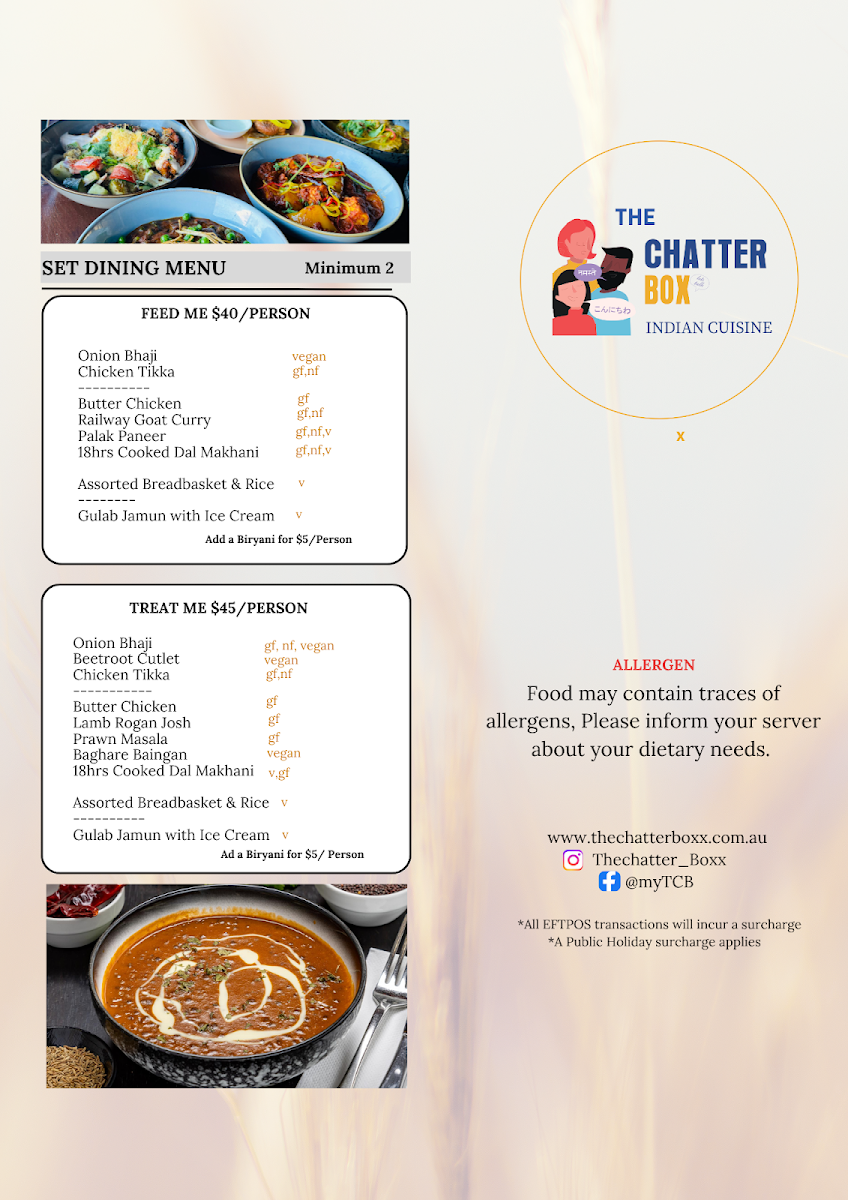 Menu, Chatterbox Indian Kitchen