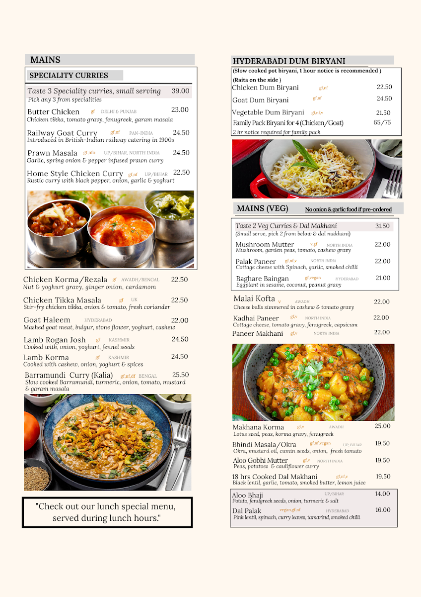 Menu, Chatterbox Indian Kitchen