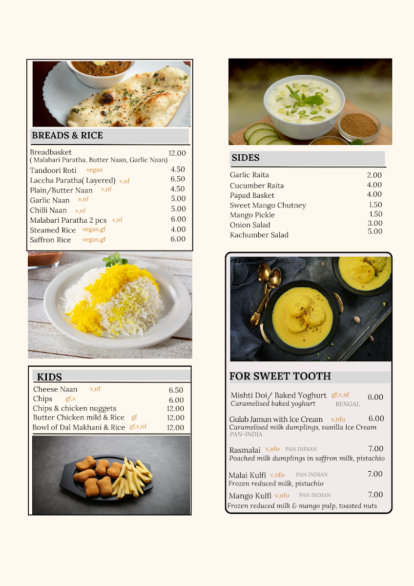 Menu, Chatterbox Indian Kitchen