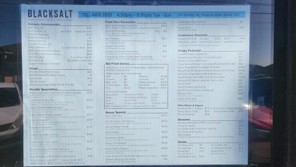 Menu, BLACK SALT KITCHEN