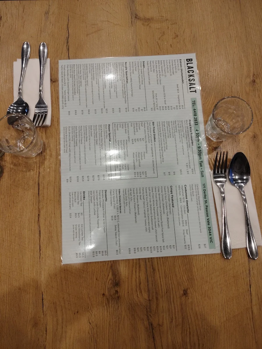 Menu, BLACK SALT KITCHEN