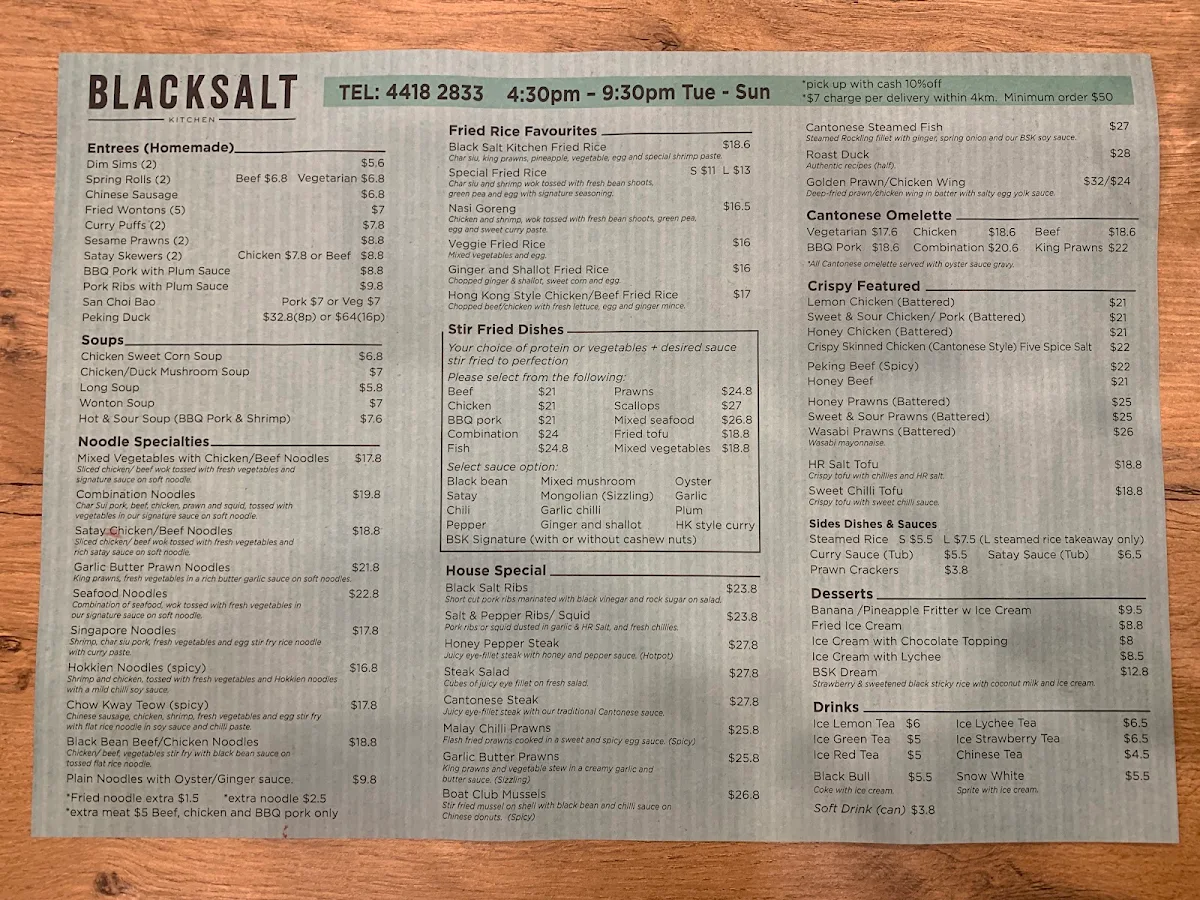 Menu, BLACK SALT KITCHEN