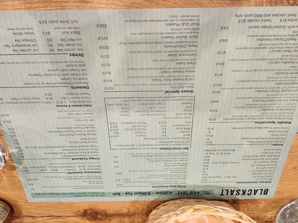 Menu, BLACK SALT KITCHEN