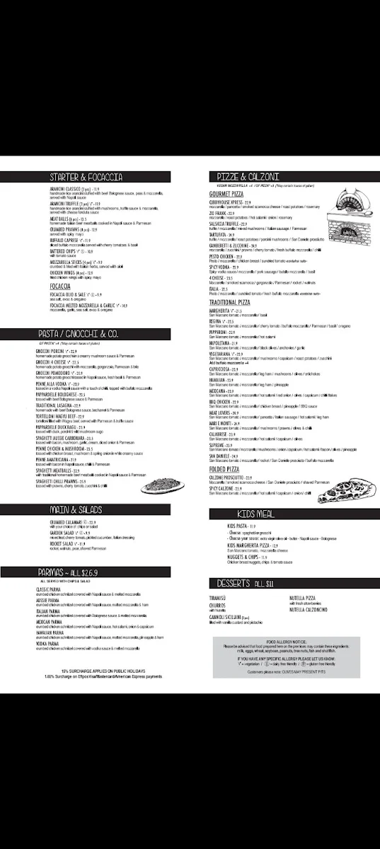 Menu, Cubby House Xpress