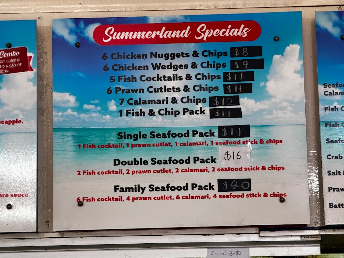 Menu, Summerland Takeaway