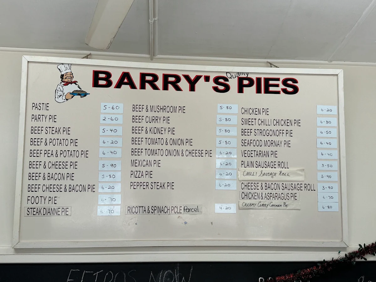 Menu, Barry's Quality Pies