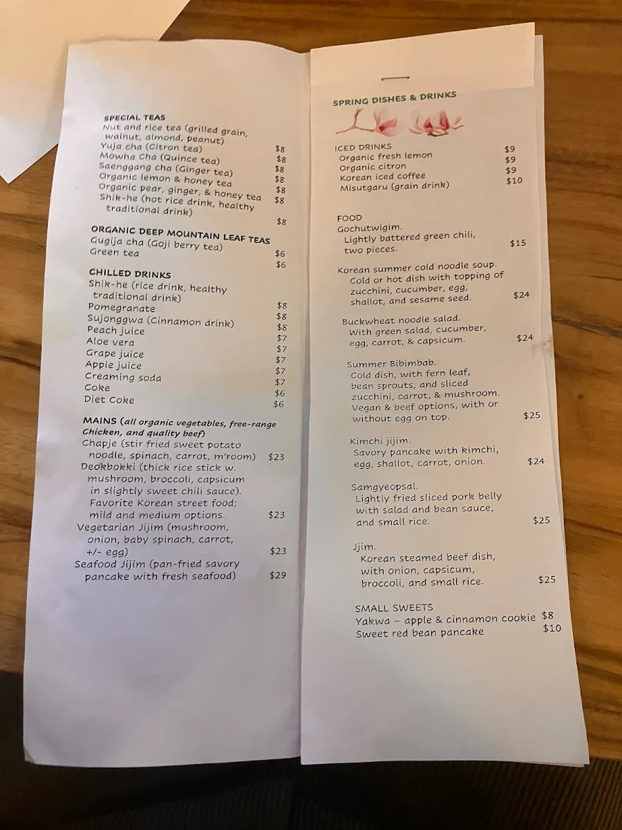 Menu, Sonamu Korean Restaurant
