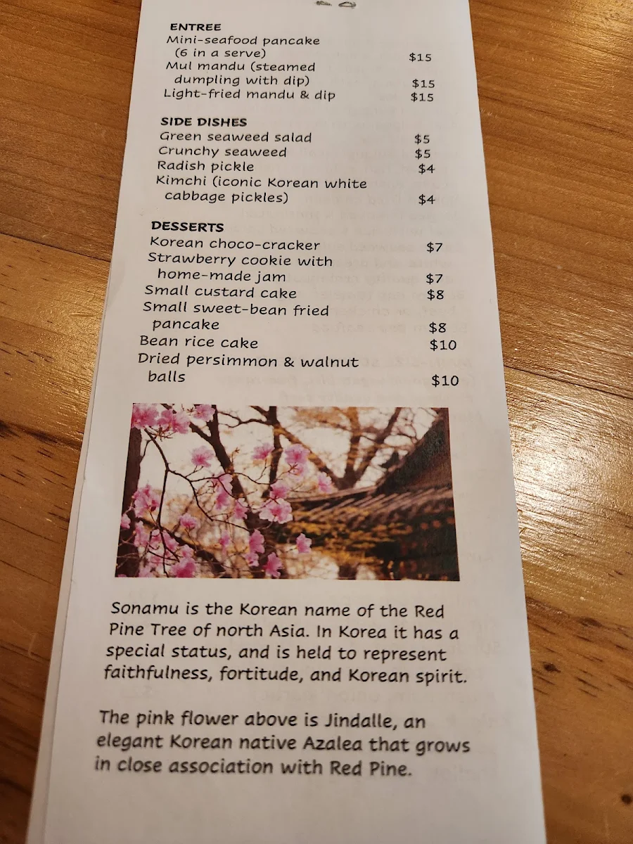 Menu, Sonamu Korean Restaurant