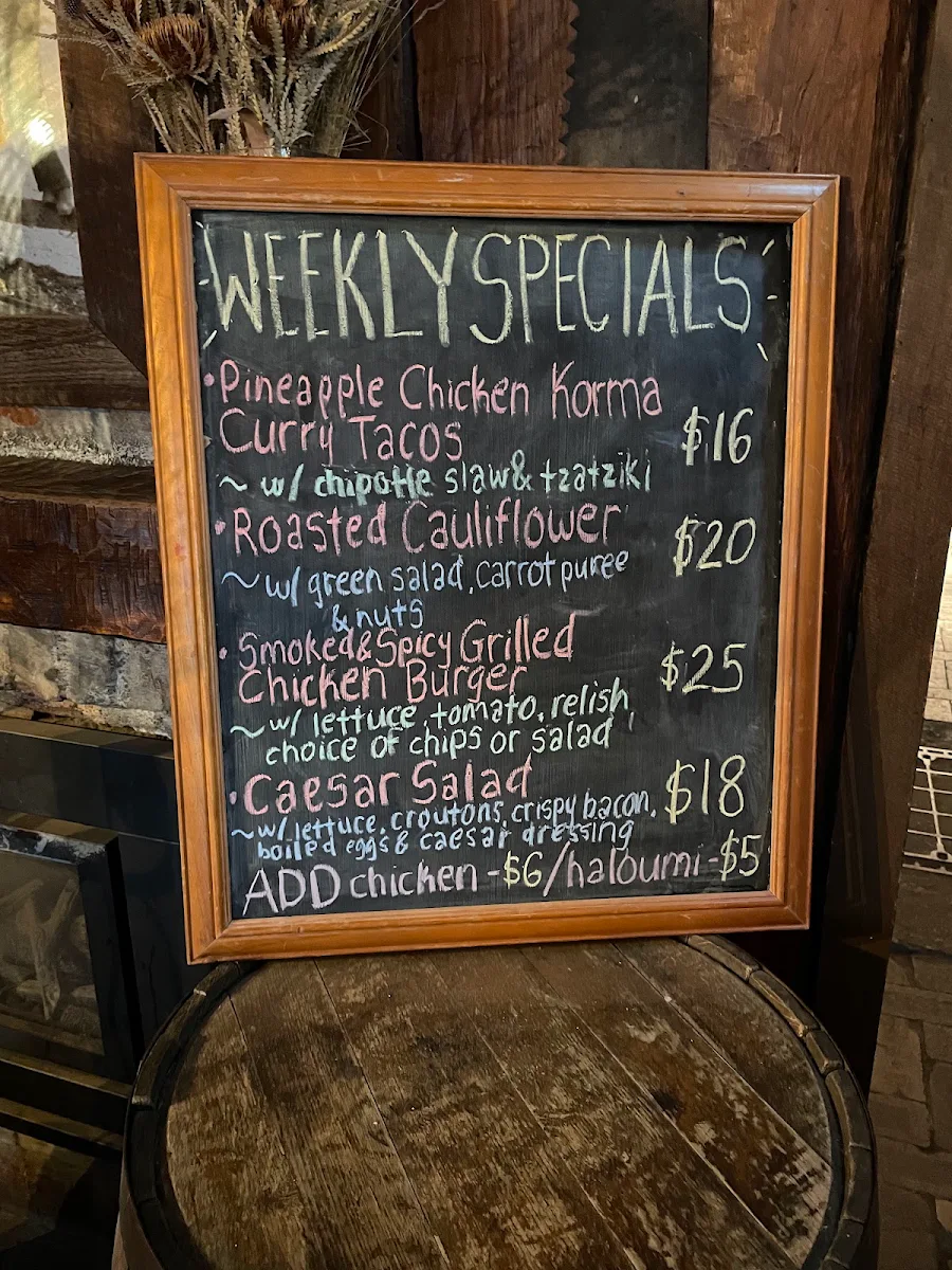 Menu, The Old Canberra Inn