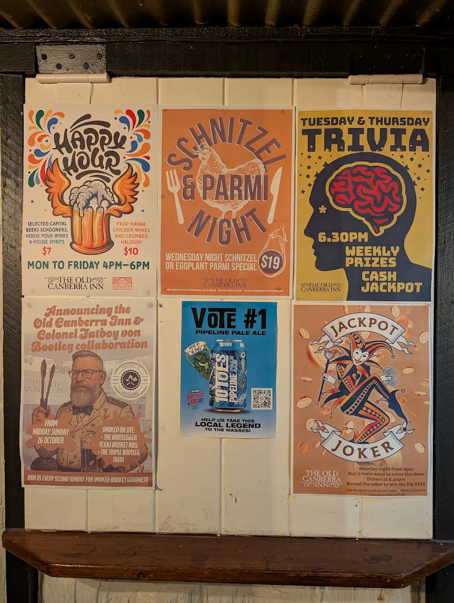 Menu, The Old Canberra Inn
