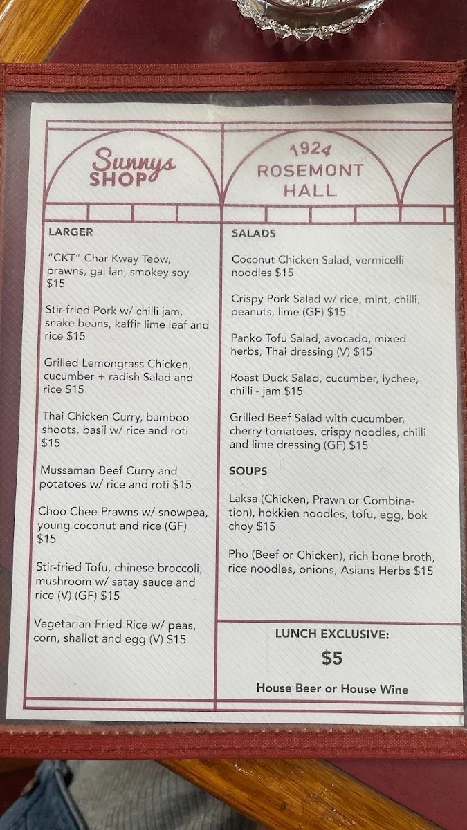 Menu, Rosemont Hall
