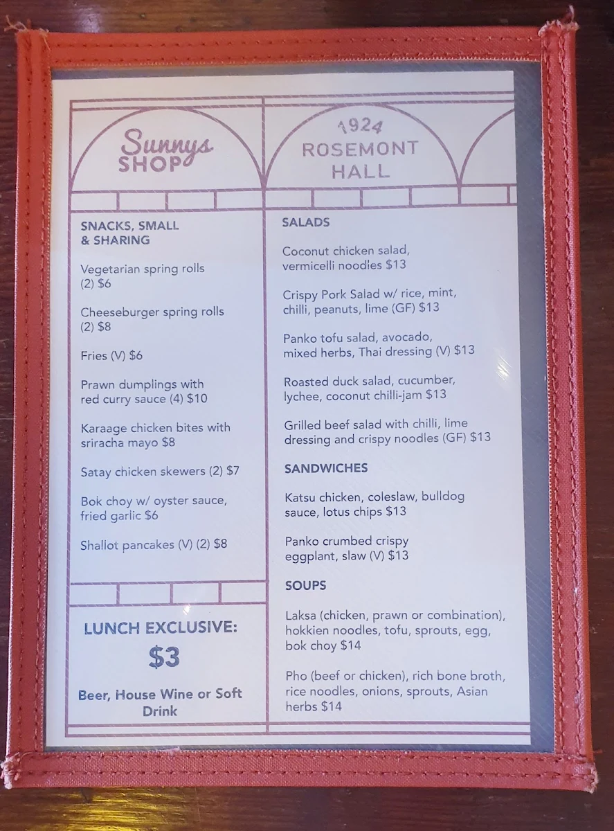 Menu, Rosemont Hall