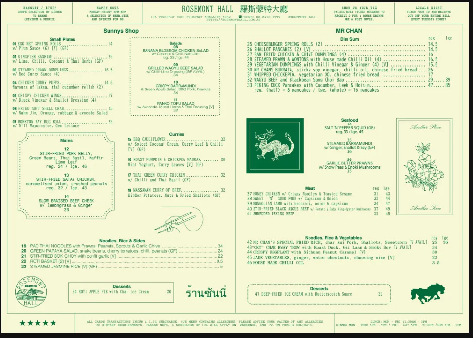 Menu, Rosemont Hall