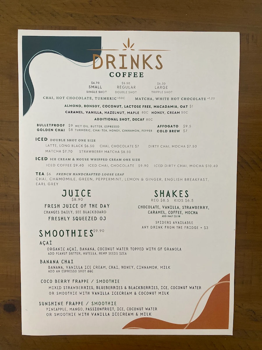 Menu, Beachouse Cafe