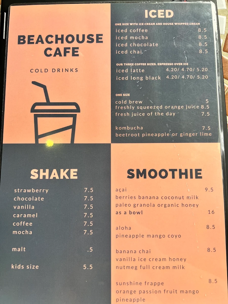 Menu, Beachouse Cafe