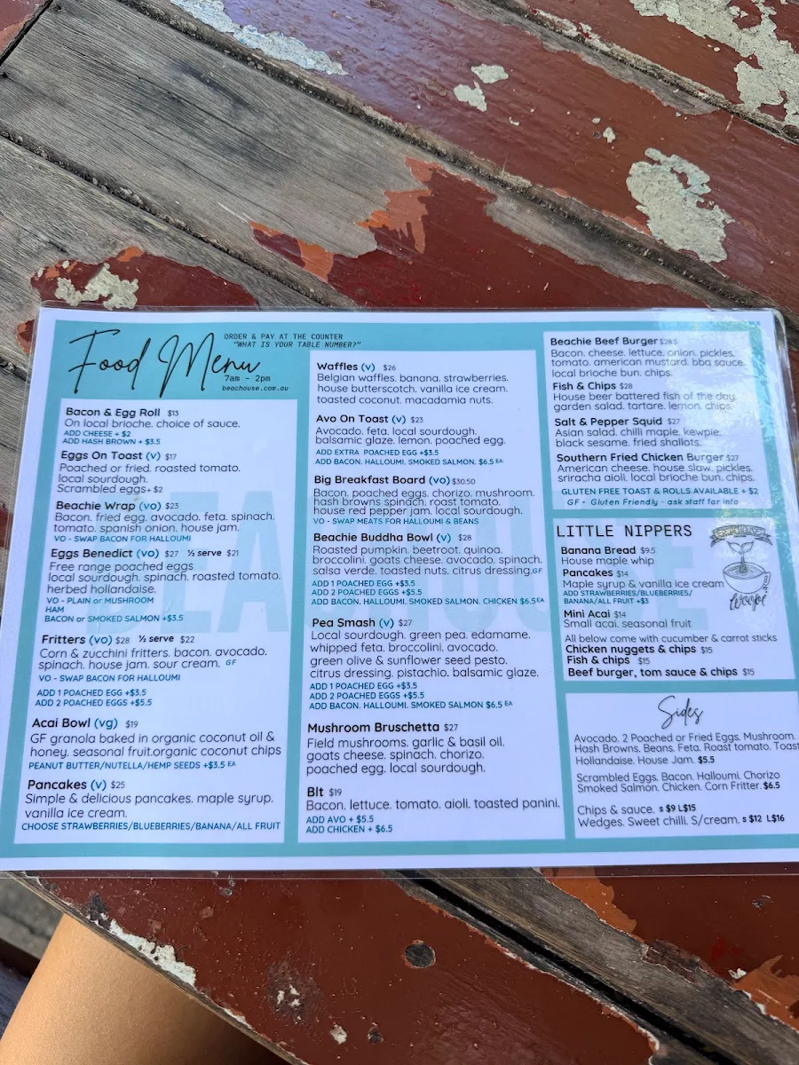 Menu, Beachouse Cafe