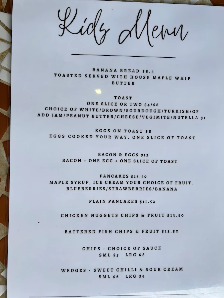 Menu, Beachouse Cafe