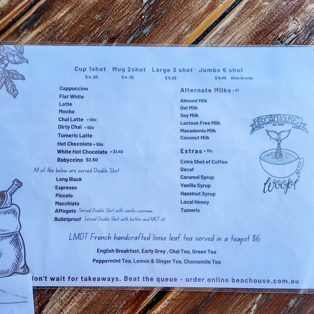 Menu, Beachouse Cafe