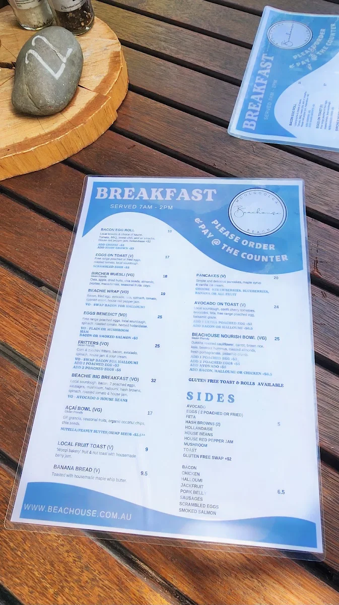 Menu, Beachouse Cafe