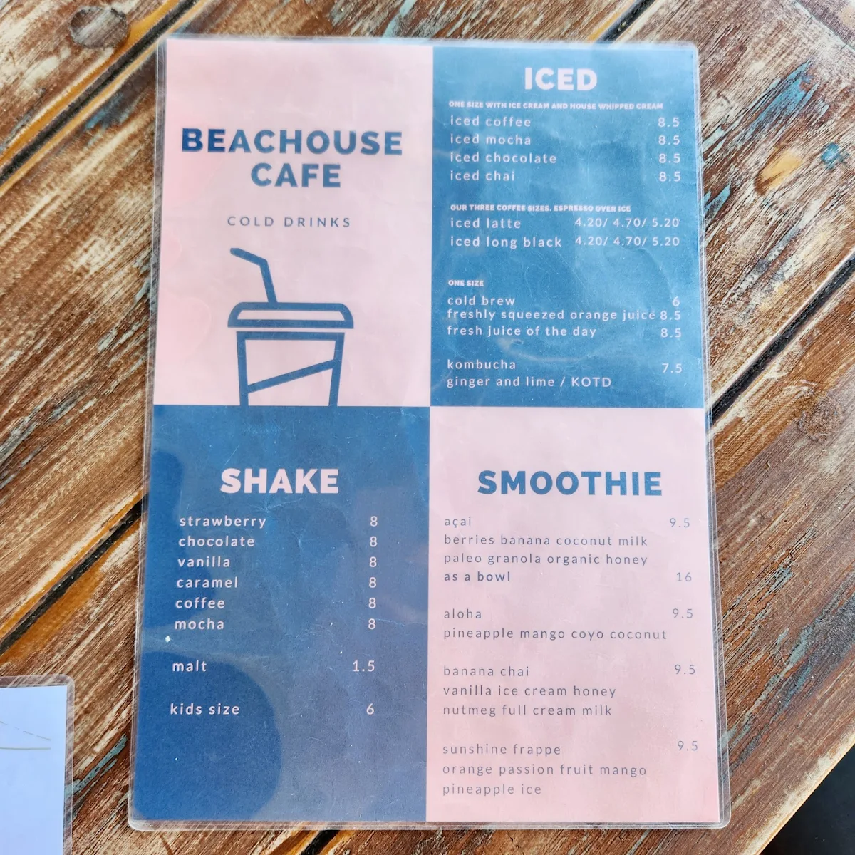Menu, Beachouse Cafe