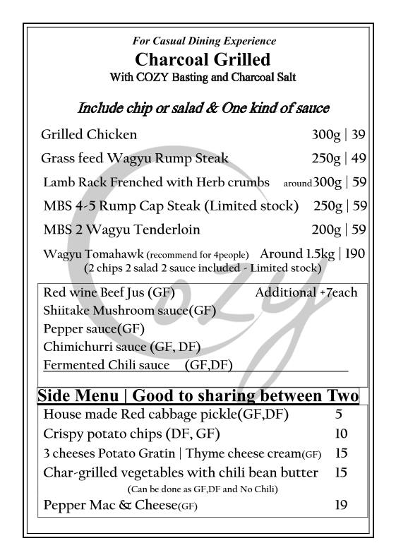 Menu, Cozy Dining