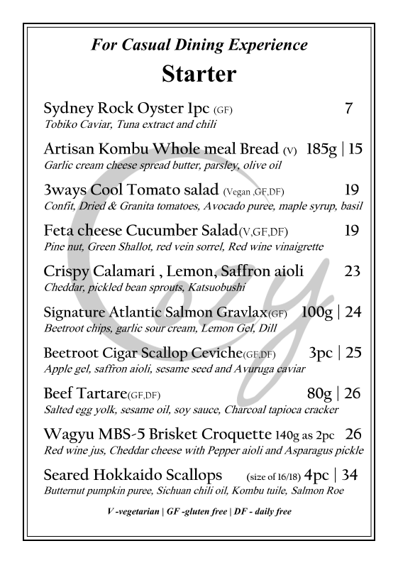 Menu, Cozy Dining