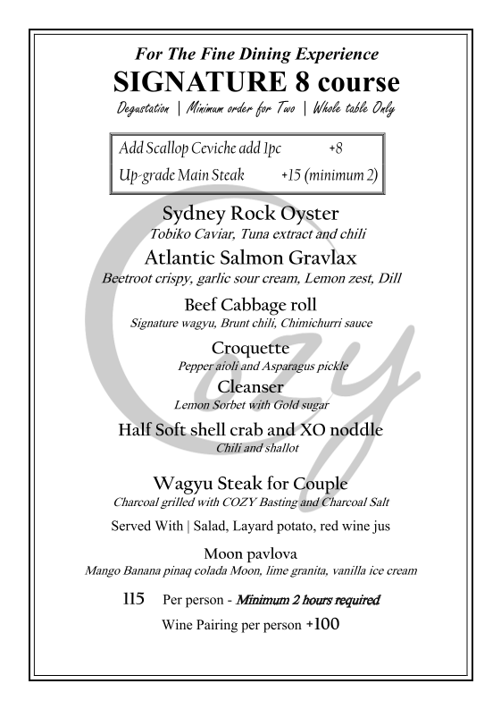 Menu, Cozy Dining