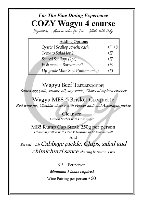 Menu, Cozy Dining