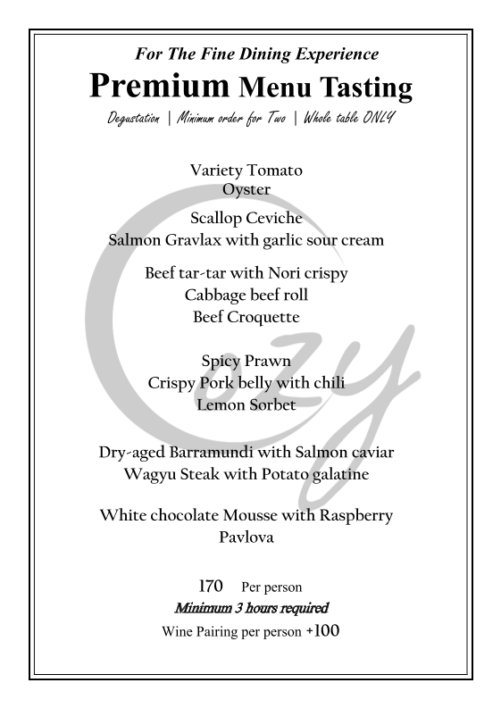 Menu, Cozy Dining