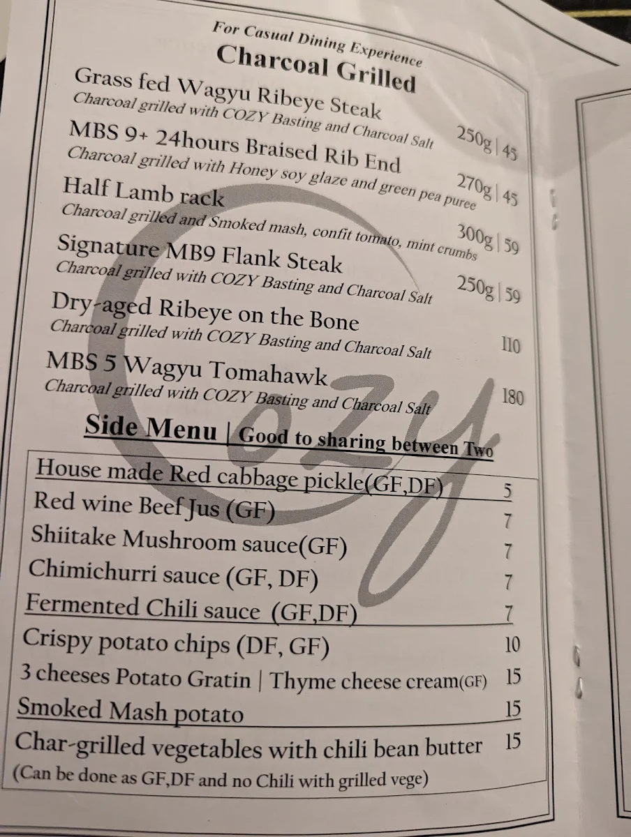 Menu, Cozy Dining