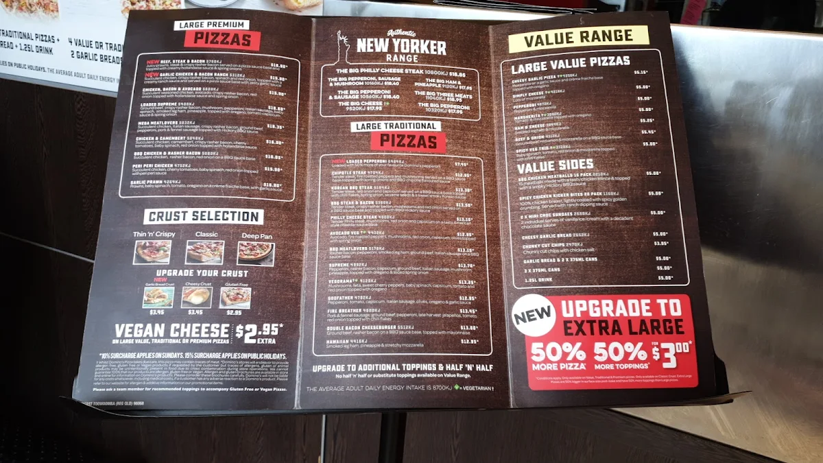 Menu, Domino's Pizza East Toowoomba