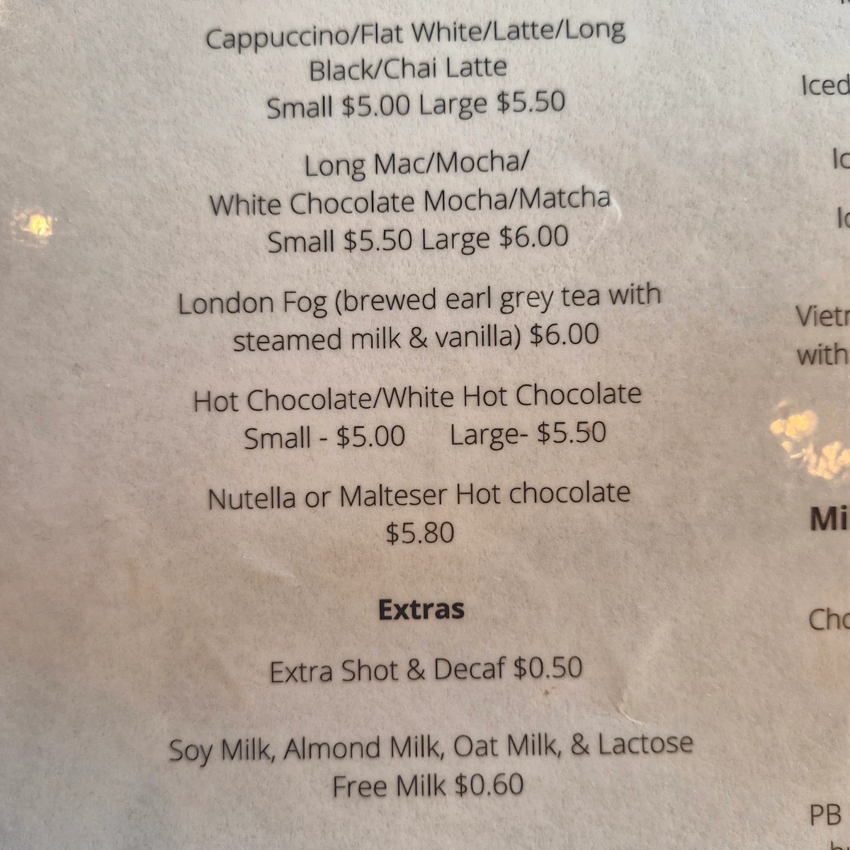 Menu, Twig & Sparrow Cafe