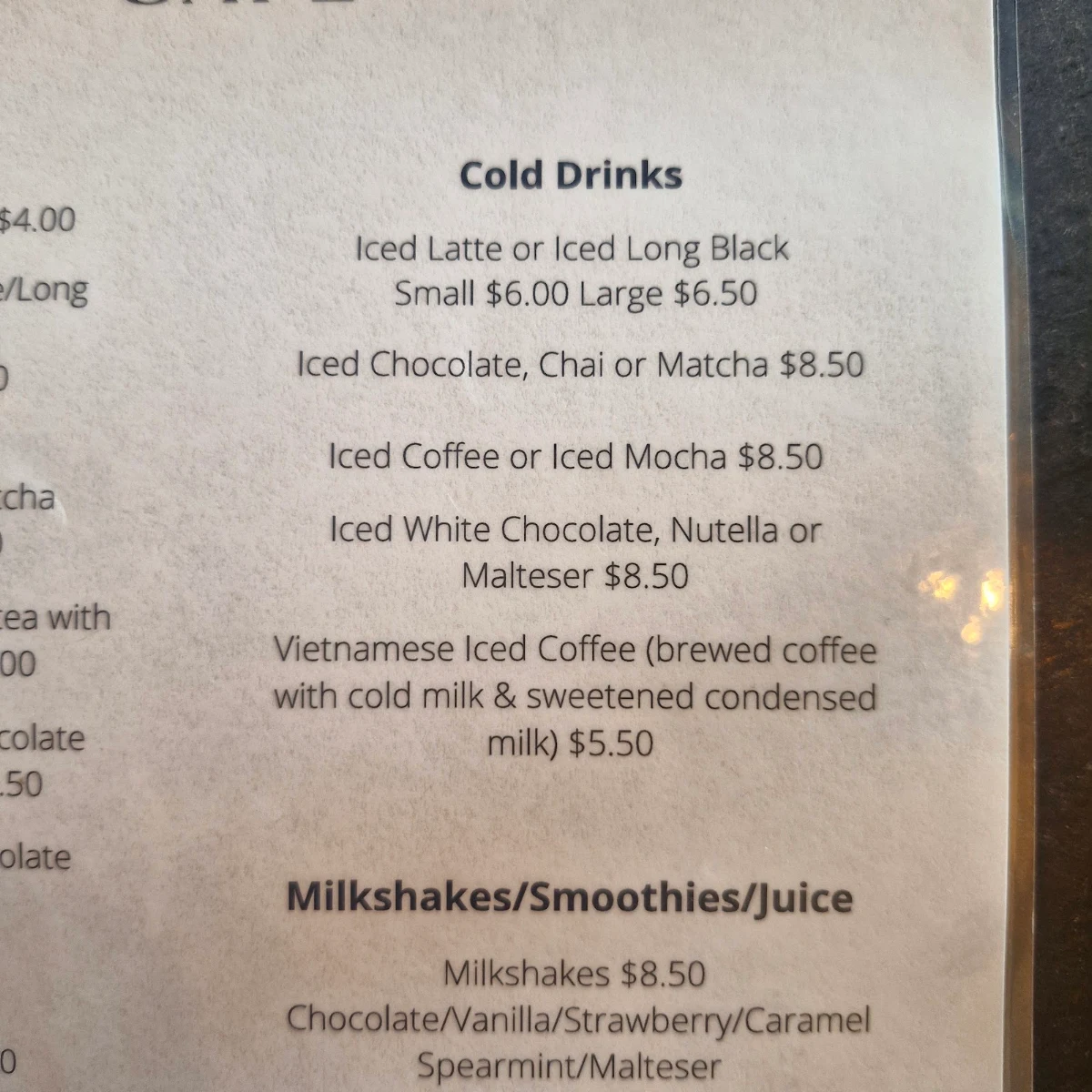 Menu, Twig & Sparrow Cafe