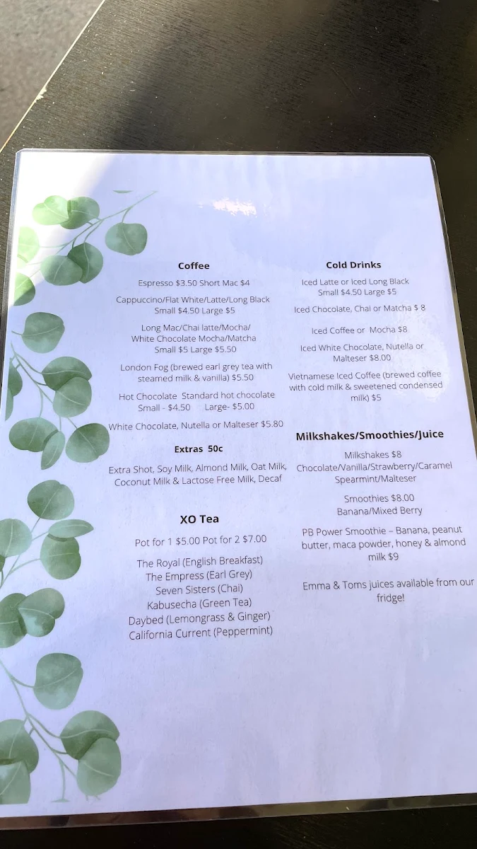 Menu, Twig & Sparrow Cafe