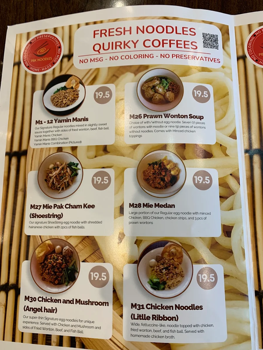 Menu, PBK Noodles
