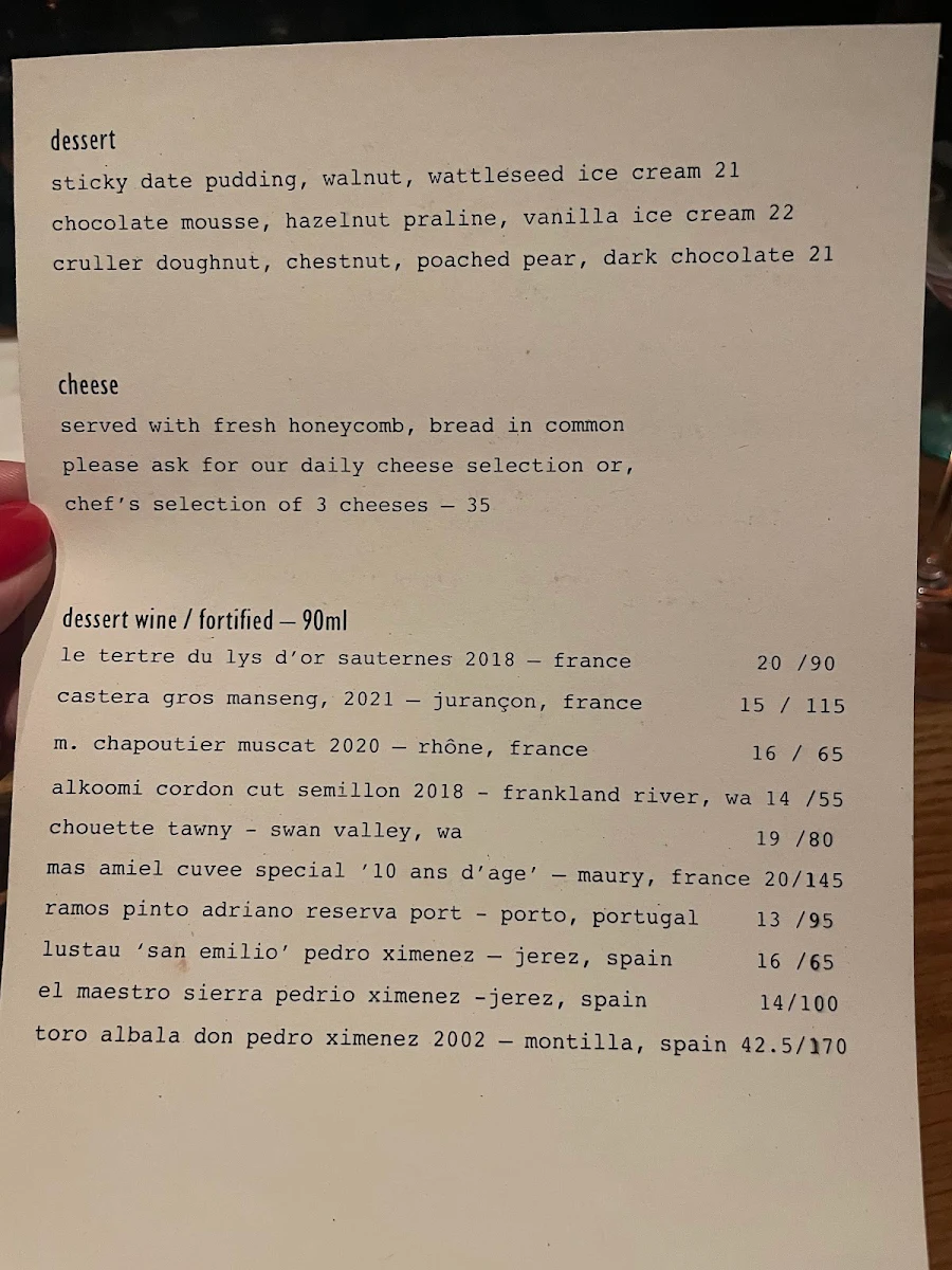 Menu, Balthazar