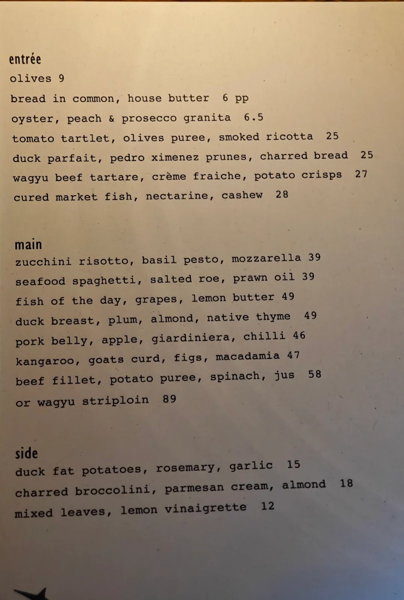 Menu, Balthazar