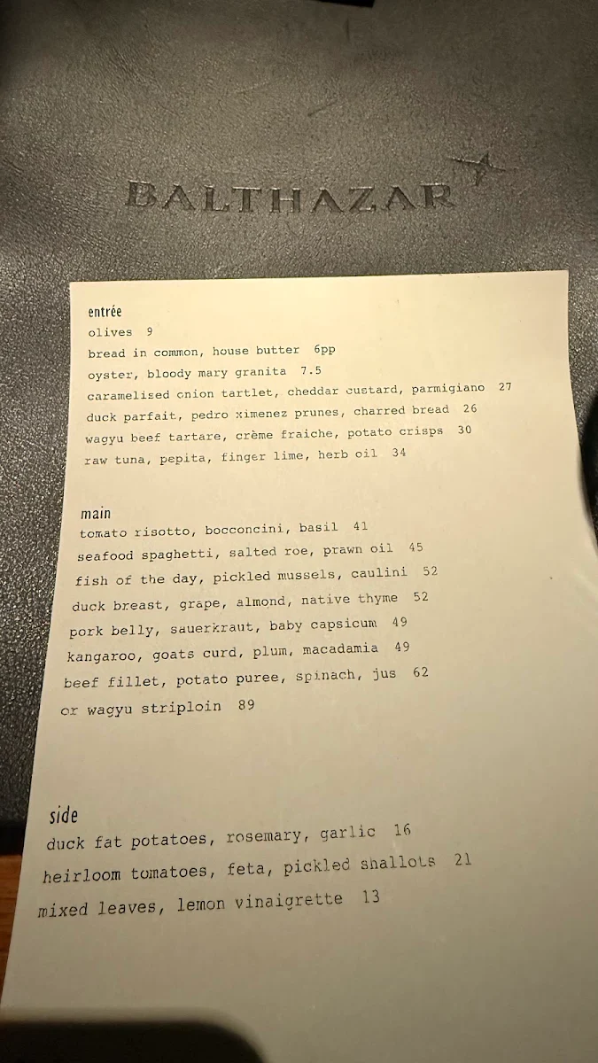Menu, Balthazar