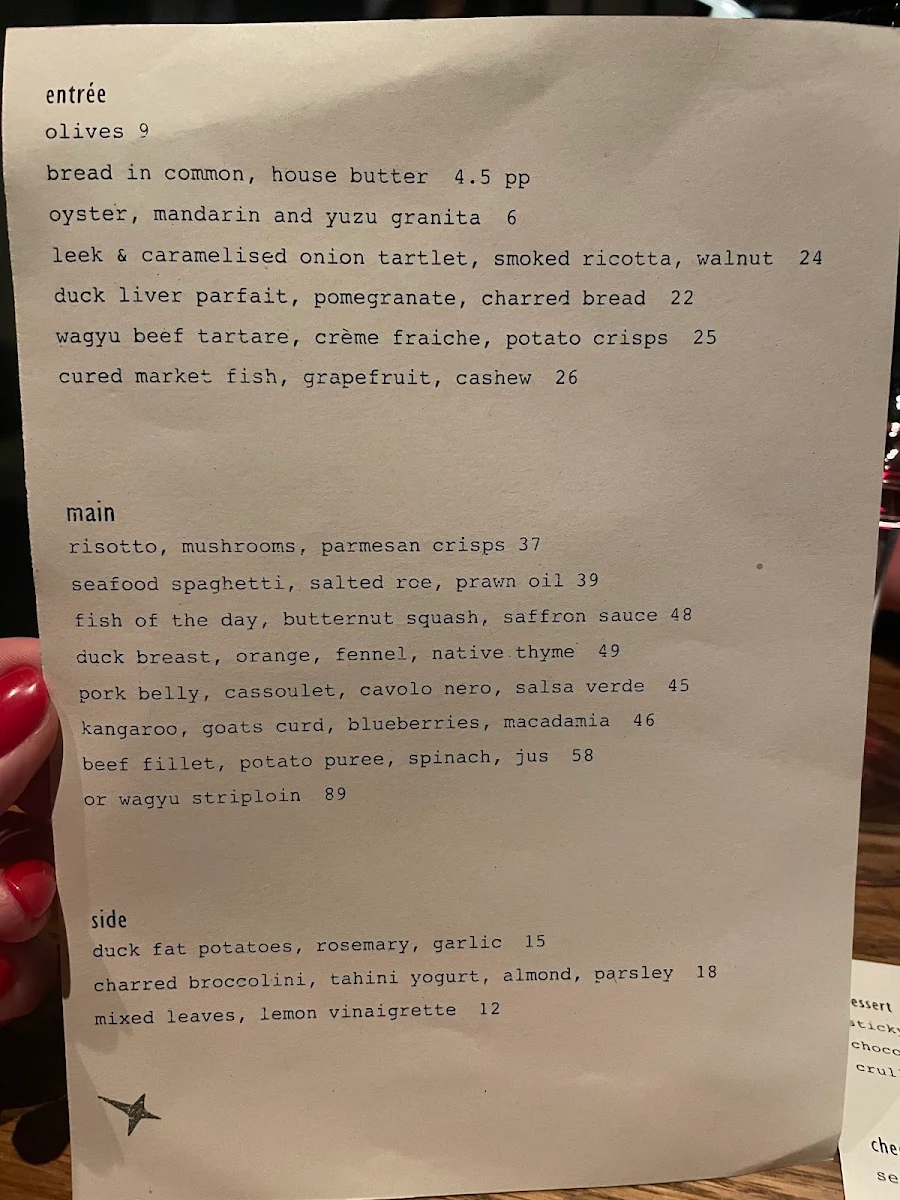 Menu, Balthazar