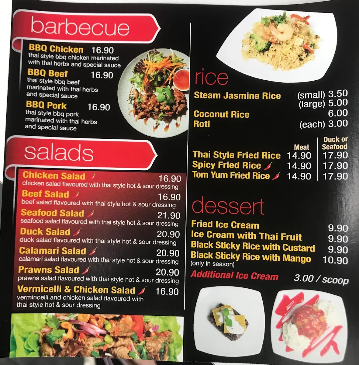 Menu, Leura Thai house
