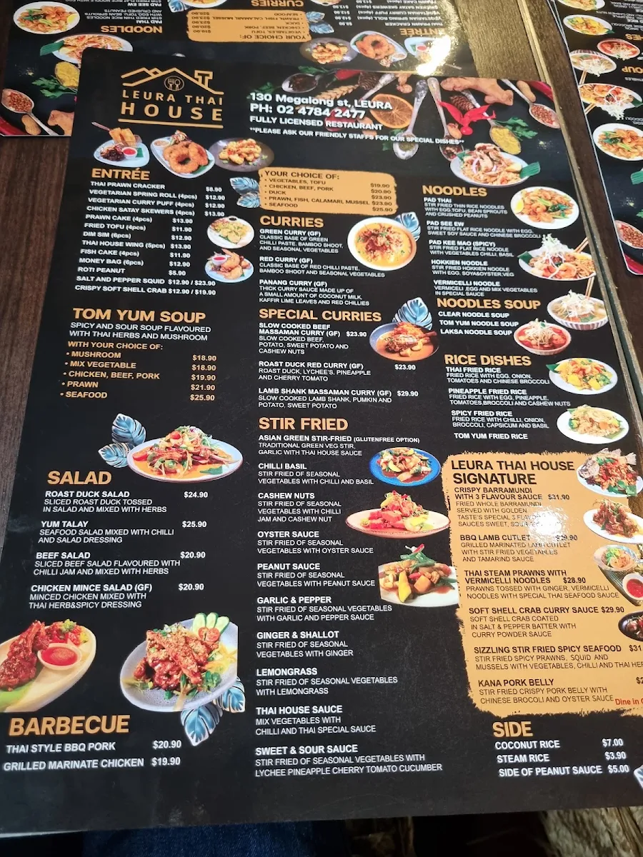 Menu, Leura Thai house