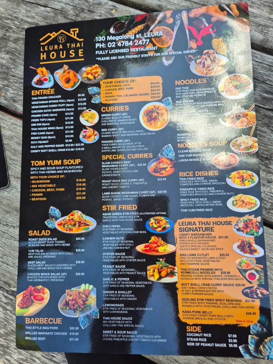 Menu, Leura Thai house