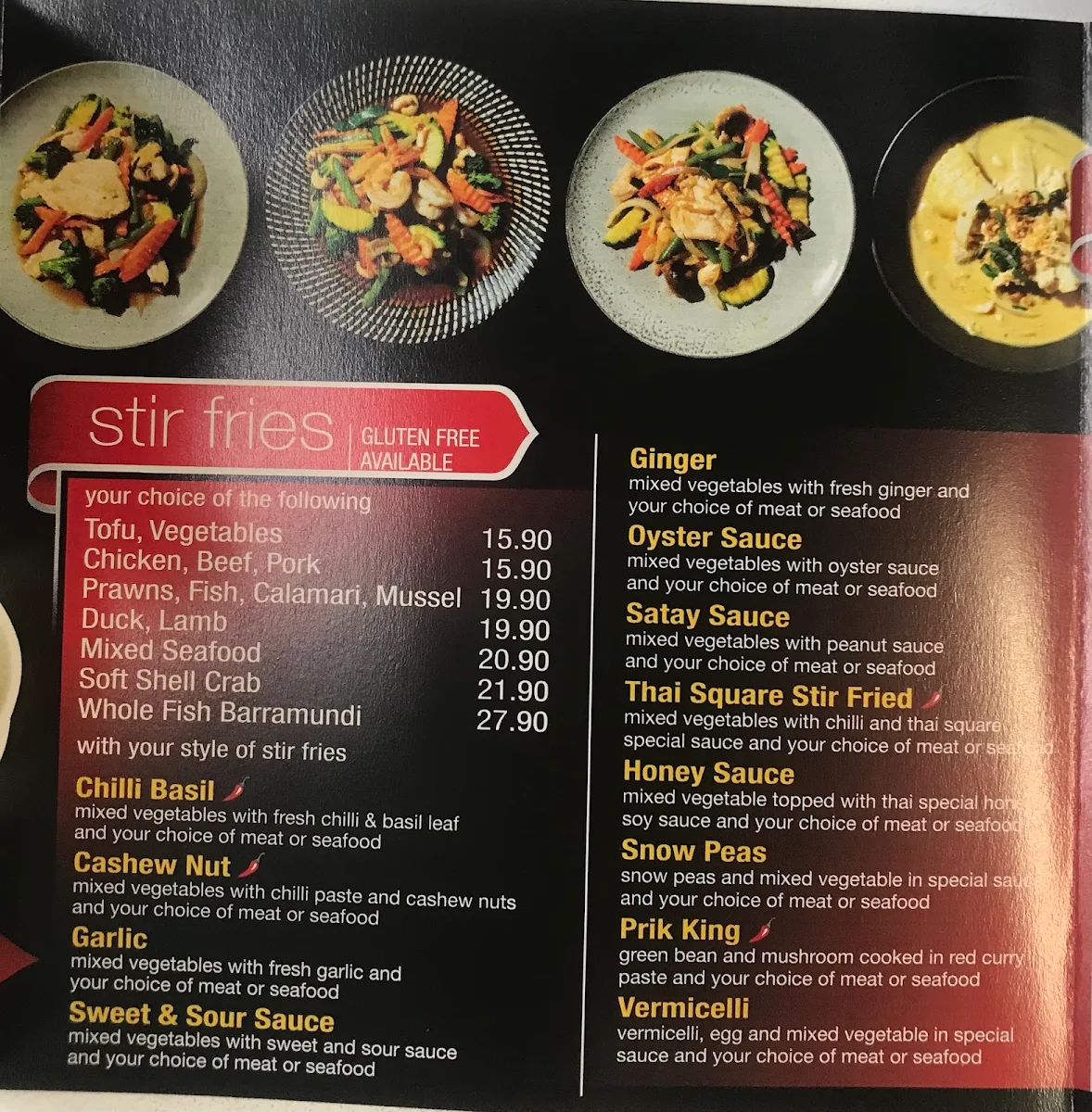 Menu, Leura Thai house