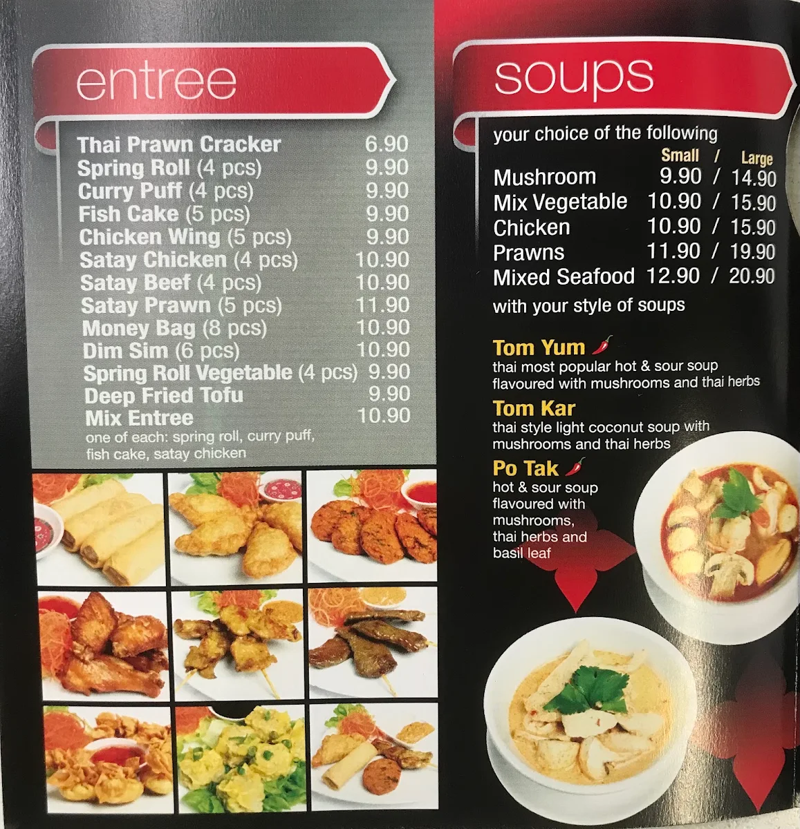 Menu, Leura Thai house