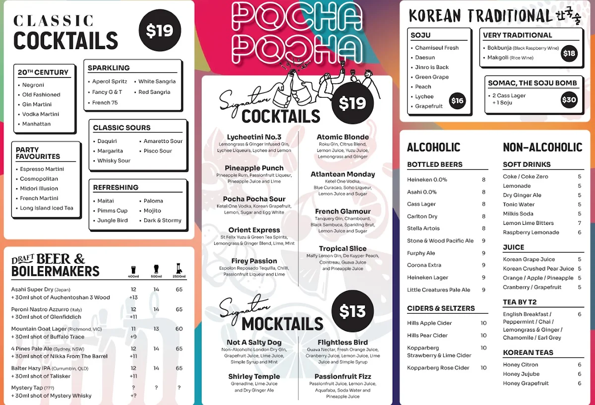 Menu, Pocha Pocha Doncaster