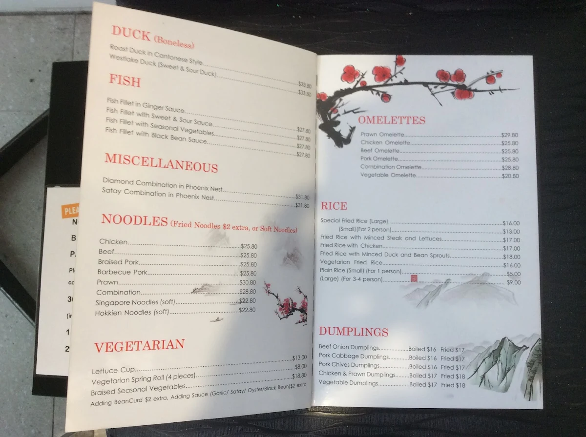 Menu, Diamond Pavillion Chinese Restaurant