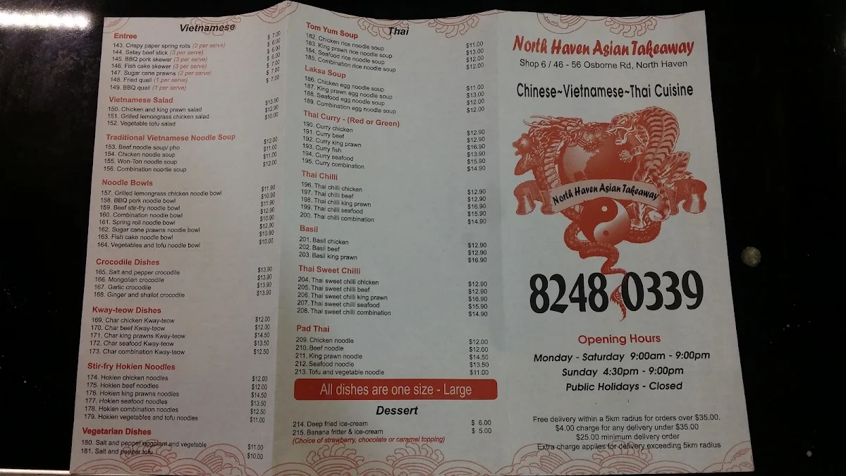 Menu, Chinese. Vietnamese. Thai