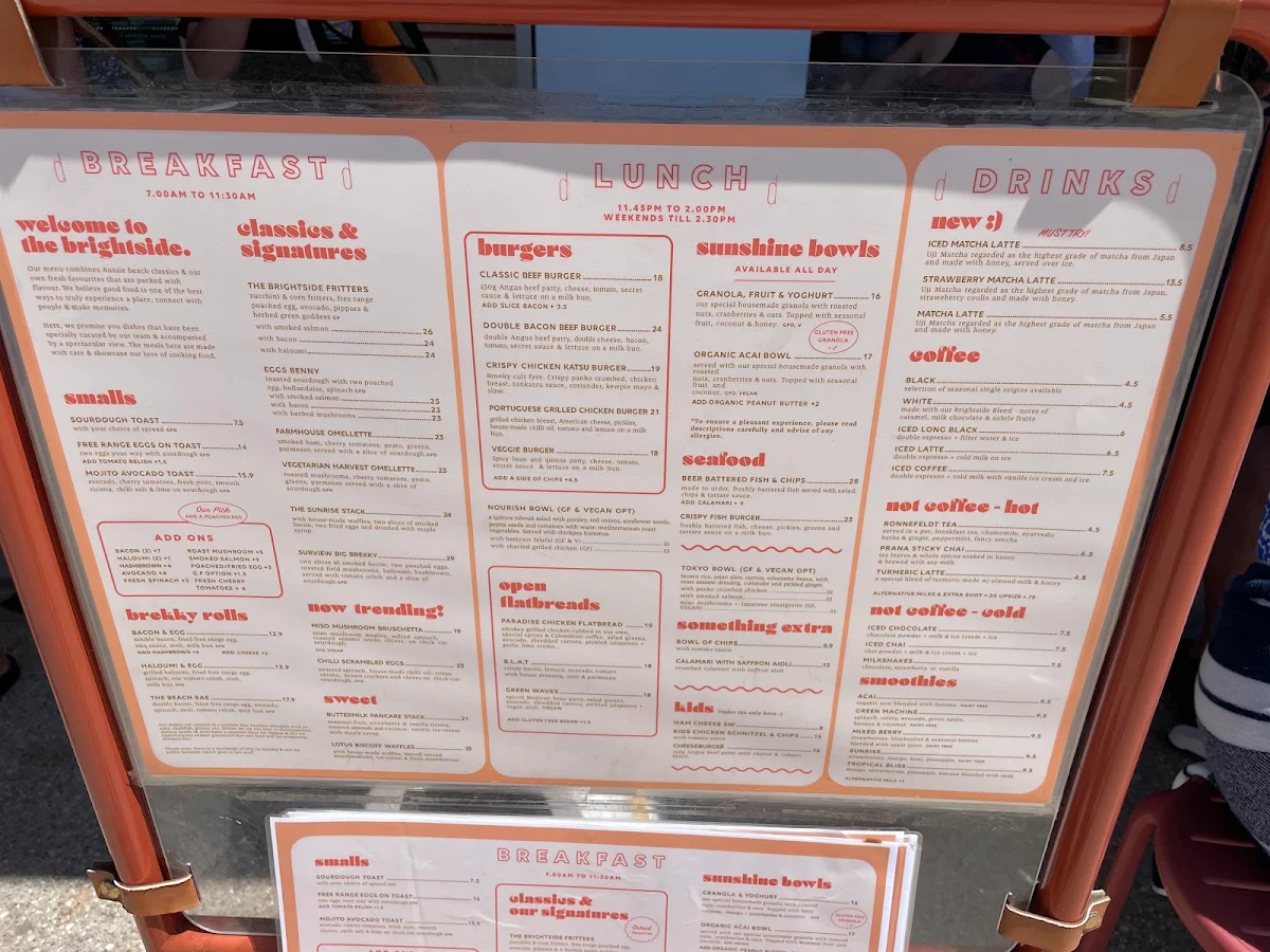Menu, The Brightside Cafe